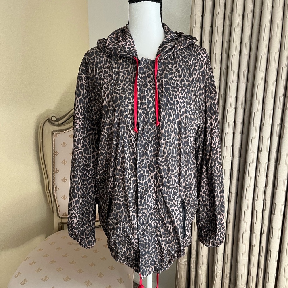 Pam & Gela Animal Print Track Jacket w/Hoodie. Snap/Zip/Drawstring Closure Sz S